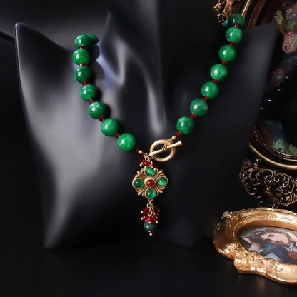 Himalayan Royal Green Agate Beaded Necklace & Earrings Set | Timeless Elegance