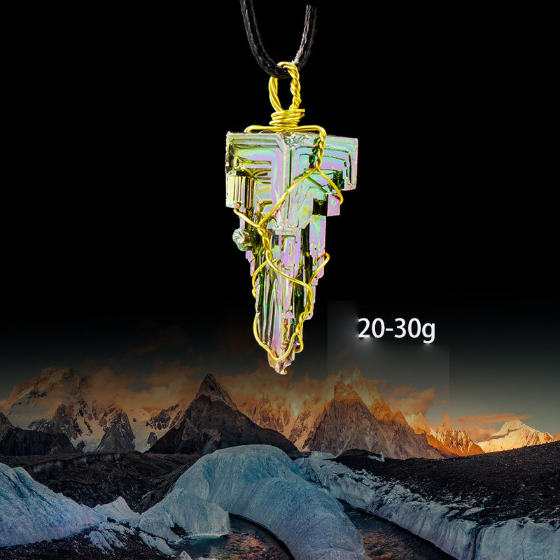 Natural Bismuth Crystal Pendant Necklace | Iridescent Rainbow Colors