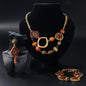 Gold Silk Jade, Turquoise & Crystal Bead Floral Necklace & Earrings Set | Elegant Fusion of Nature