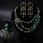 Vintage Gold Floral Necklace & Earrings Set | Emerald Agate with Sparkling Accents