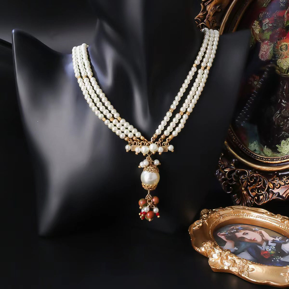 Multi-Layer Pearl & Gemstone Necklace and Earrings Set | Timeless Elegance