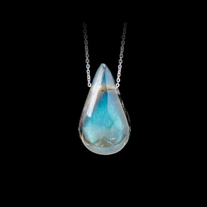 Natural Labradorite Moonstone Pendant Necklace | Polished Raw Crystal