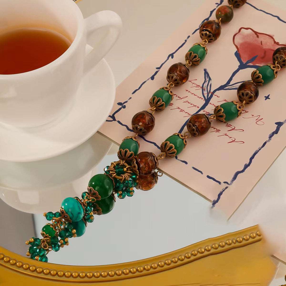 Agate, Glaze, and Turquoise Necklace & Earrings Set | Himalayan Royal Court Elegance