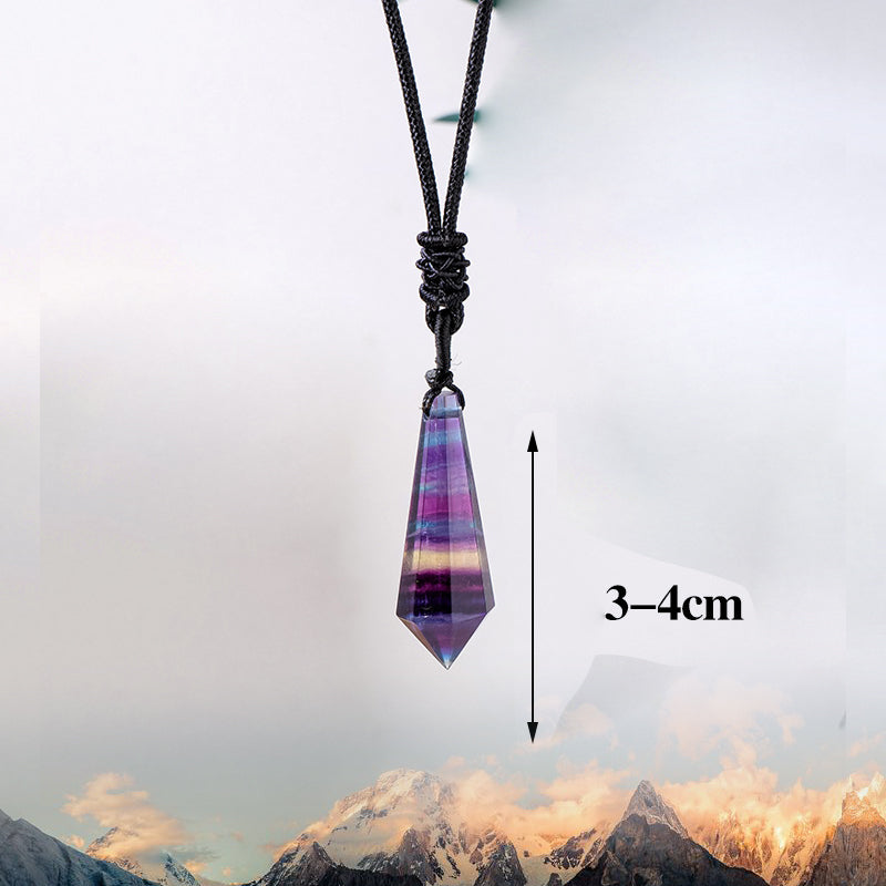 Himalayan Natural Rainbow Fluorite Cone Pendant Necklace