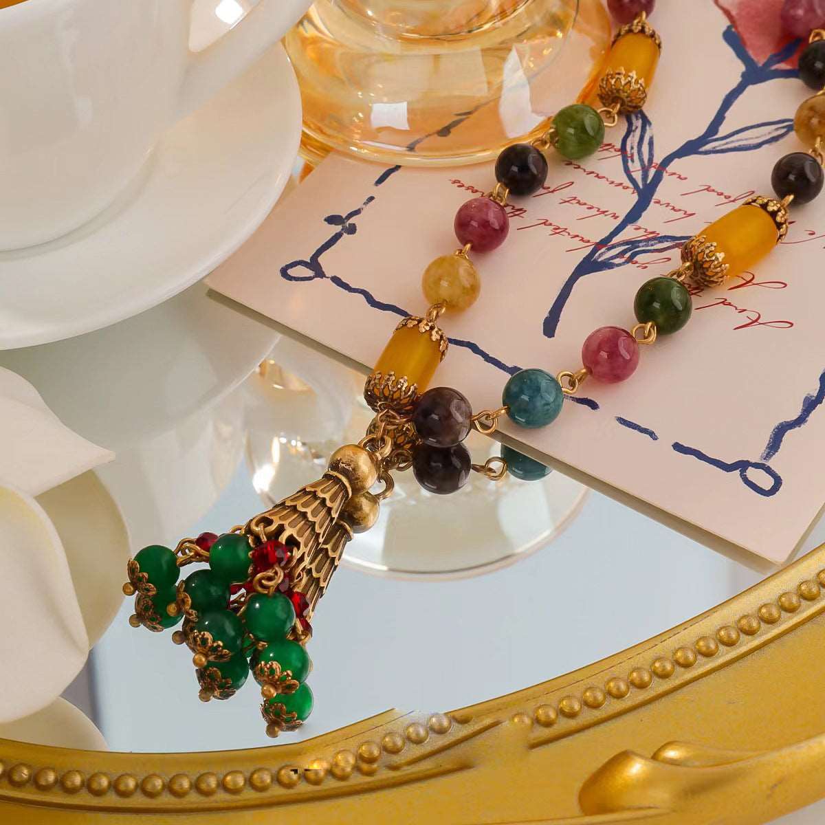 Natural Multicolored Tourmaline Himalayan Style Necklace & Earrings Set | Vibrant Elegance