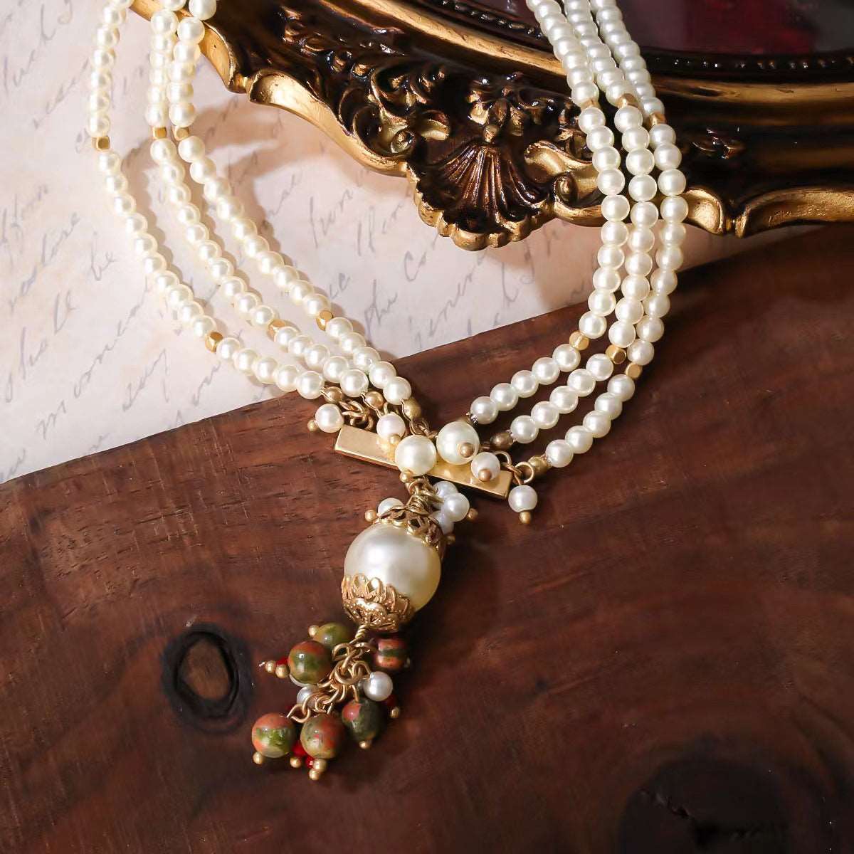 Multi-Layer Pearl & Gemstone Necklace and Earrings Set | Timeless Elegance