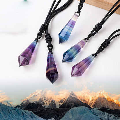 Himalayan Natural Rainbow Fluorite Cone Pendant Necklace