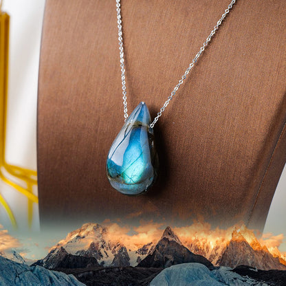 Natural Labradorite Moonstone Pendant Necklace | Polished Raw Crystal