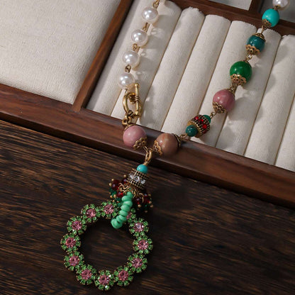 Mixed Gemstone Floral Wreath Necklace & Earrings Set | Sparkling Elegance