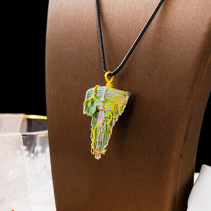 Natural Bismuth Crystal Pendant Necklace | Iridescent Rainbow Colors