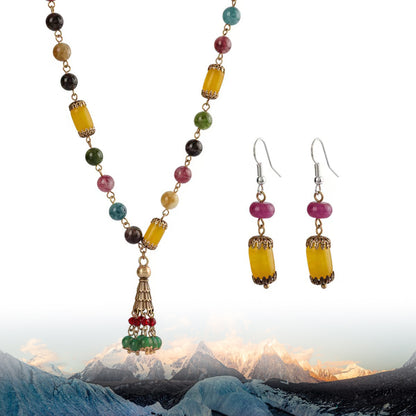 Natural Multicolored Tourmaline Himalayan Style Necklace & Earrings Set | Vibrant Elegance