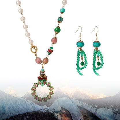 Mixed Gemstone Floral Wreath Necklace & Earrings Set | Sparkling Elegance