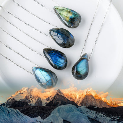 Natural Labradorite Moonstone Pendant Necklace | Polished Raw Crystal