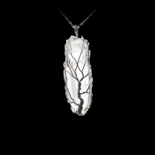 Natural White Quartz Pillar Tree of Life Pendant Necklace