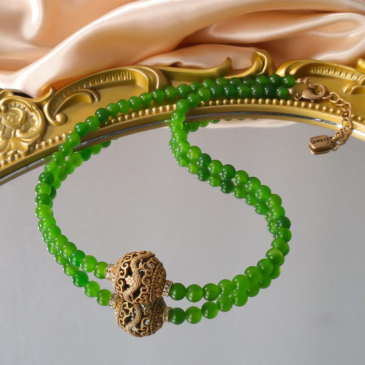 Natural Green Agate Dragon Totem Beads Necklace and Earrings Set | Himalayan Royal Style