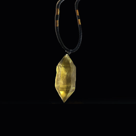 Natural Double-Terminated Yellow Citrine Crystal Pendant | Raw Polished Crystal Point Necklace