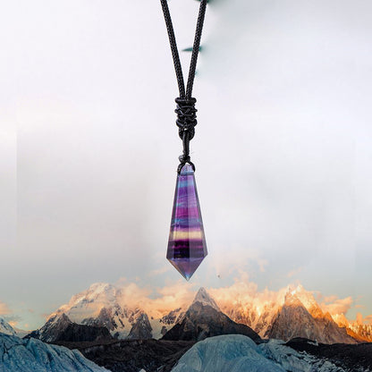 Himalayan Natural Rainbow Fluorite Cone Pendant Necklace